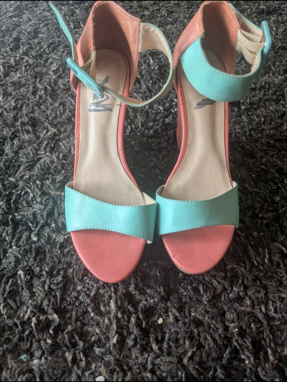 Tristan Salmon Pink & Mint Green Colorblock Wedge Sandals